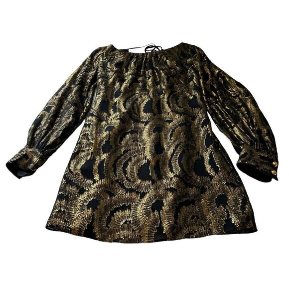Milly Women's Silk Gold Black Cocktail Evening Mini Dress Size 2 - Picture 3 of 12